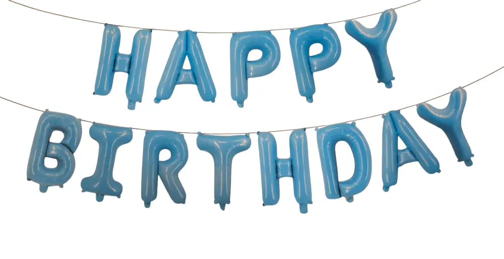 Folie ballon - Happy Birthday letters blauw 40 cm hoog