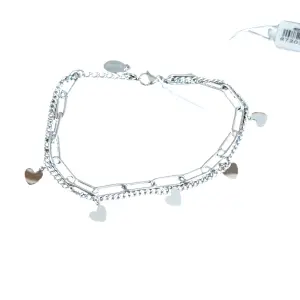 Dubbele Zilverkleurige stainless steel Armband met Schakel en Bedelhartjes - Een Veelzijdige Combinatie van Stijl en Charme